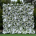 FW085 White roses with leaves flower wall backdrop 8x8ft cloth fabric backup
