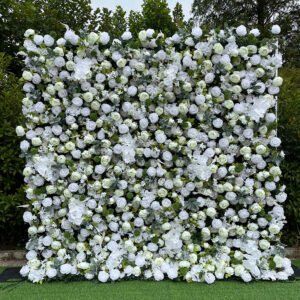 FW085 White roses with leaves flower wall backdrop 8x8ft cloth fabric backup