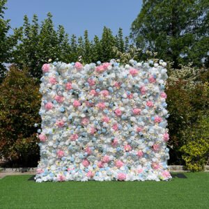 FW095 White roses with colorful flowers wall backdrop 8x8ft cloth fabric backup