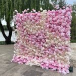 FW124 Pink ivory roses splicing flower wall backdrop 8x8ft cloth fabric backup - Image 3