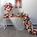 TR0028 Colorful roses with leaves table runner for wedding decoration