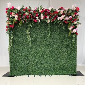 FW105 Grass with red roses flower wall backdrop 8x8ft cloth fabric backup