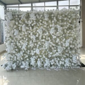 FW120 White roses with gyp flower wall backdrop 8x8ft cloth fabric backup