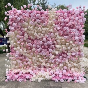 FW124 Pink ivory roses splicing flower wall backdrop 8x8ft cloth fabric backup