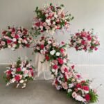 TR0027 Colorful roses with leaves table runner for wedding decoration