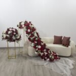 TR0029 White and red roses table runner for wedding decoration