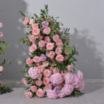 BD008 Rosyflower Backdrop flowers pink roses with leaves for weddings - Image 4